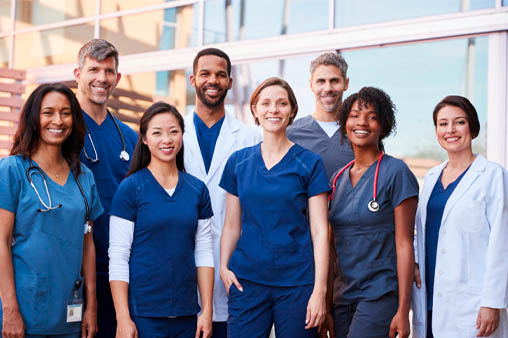 Group of doctors and nurses healthcare staffing services